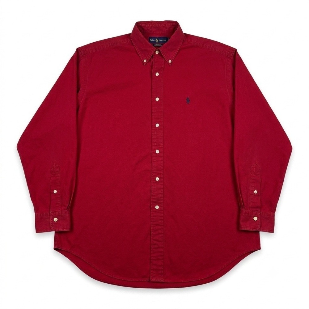 Ralph Lauren Shirt Mens Medium Red Button Down Long Sleeve 100% Cotton Pony Logo